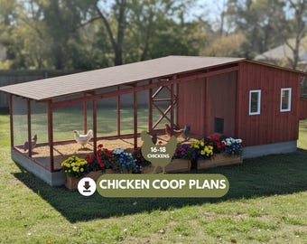 23x10 Walk In Chicken Coop Plans with Run, 16-18 Hens, Gable Roof Aviary, DIY PDF