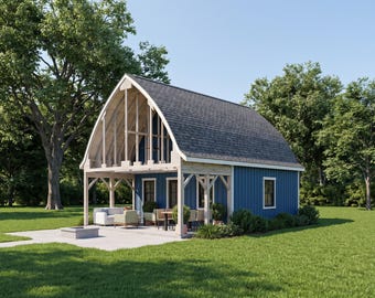 Gothic Arch Barn Plans: 20x30 Pavilion with Timber Porch, Backyard Studio PDF