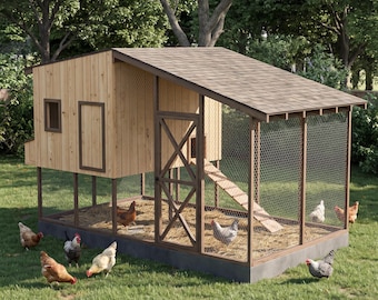 Modern Walk In Chicken Coop Plans, 16x10 Raised Aviary, 16-18 Hens (PDF)