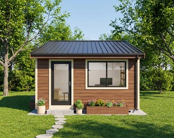 DIY 12x16 Office Shed Plans: Modern Cedar Studio, Reverse Lean To Roof, PDF