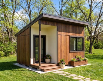 DIY 12x16 Office Shed Plans: Studio with Covered Porch Nook, Corner Windows, PDF