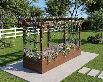 Pergola Raised Garden Bed Plans: Deep 12x4 Cedar Planter, Vine Canopy, Trellis