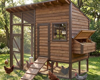 Walk In Chicken Coop Plans, 6-8 Hens, Large Nesting Box Design (PDF)
