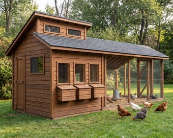 Large Chicken Coop Plans, Walk-In Hen House, Backyard Chicken Run (PDF)