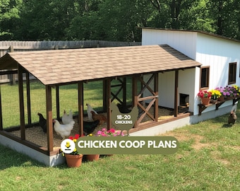 30x9 Large Walk In Chicken Coop Plans with Run, 18-20 Hens, Gable Aviary House, DIY PDF