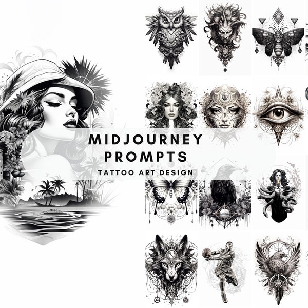 100+ Midjourney Tattoo Design  Prompts, AI Art, Midjourney Prompt, Midjourney AI Art, Learn Midjourney, Digital Art, AI Generate Print