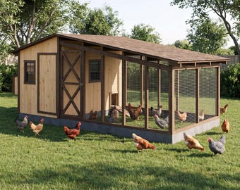 23x10 Walk-In Chicken Coop Plans, Gable Roof Aviary with Run (PDF)