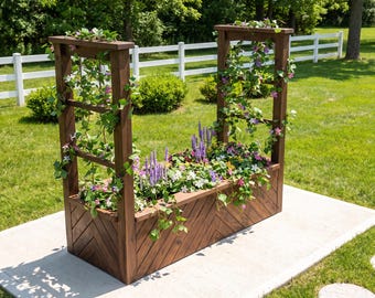 Chevron Raised Garden Bed Plans: Cedar Planter Box With Ladder Trellis, PDF