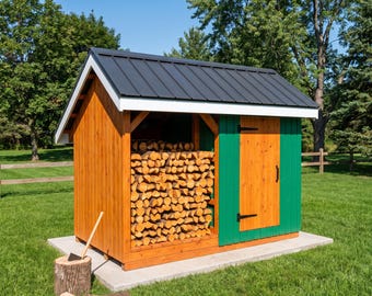 DIY Firewood Shed Plans: Saltbox Woodshed with Storage Room, 1.5 Cord, PDF