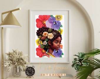 Schwarze Mädchen Blumen Kunstdruck: Ethnische Wanddekoration (Digitaler Download)
