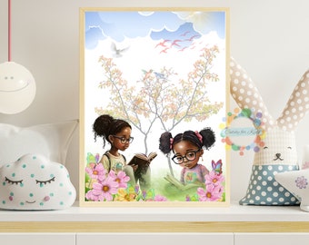 Schwarze Mädchen Kunstdruck - Kinderzimmer & Spielzimmer Dekor (Digitaler Download)