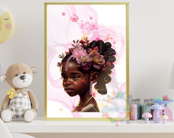Black Girl Kinderzimmer Druck: Blumenkrone, Baby Girl Poster (Digitaler Download)