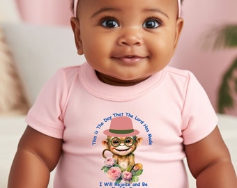 Christian Baby Onesie, Religious Monkey Graphic, Bible Verse