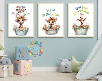 Giraffen Badezimmer Kunstdrucke 3er Set (Digitaler Download)