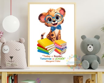 Safari Tierkindergarten Print: Geparden Leser Kunst (Digitaler Download)