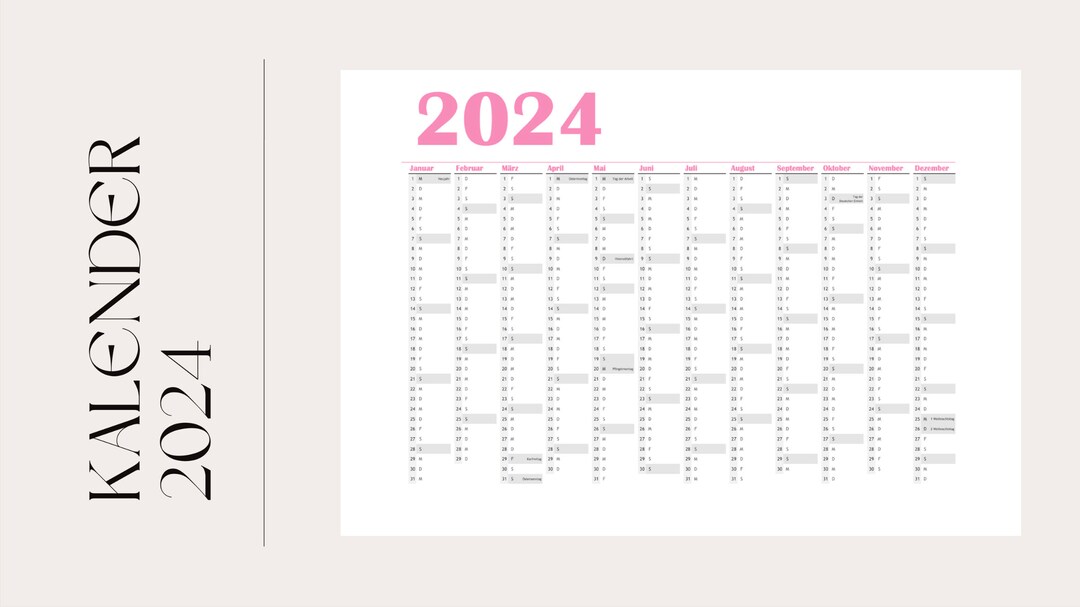 Kalender 2025 zum Ausdrucken Pink Edition Klassisch - Etsy.de