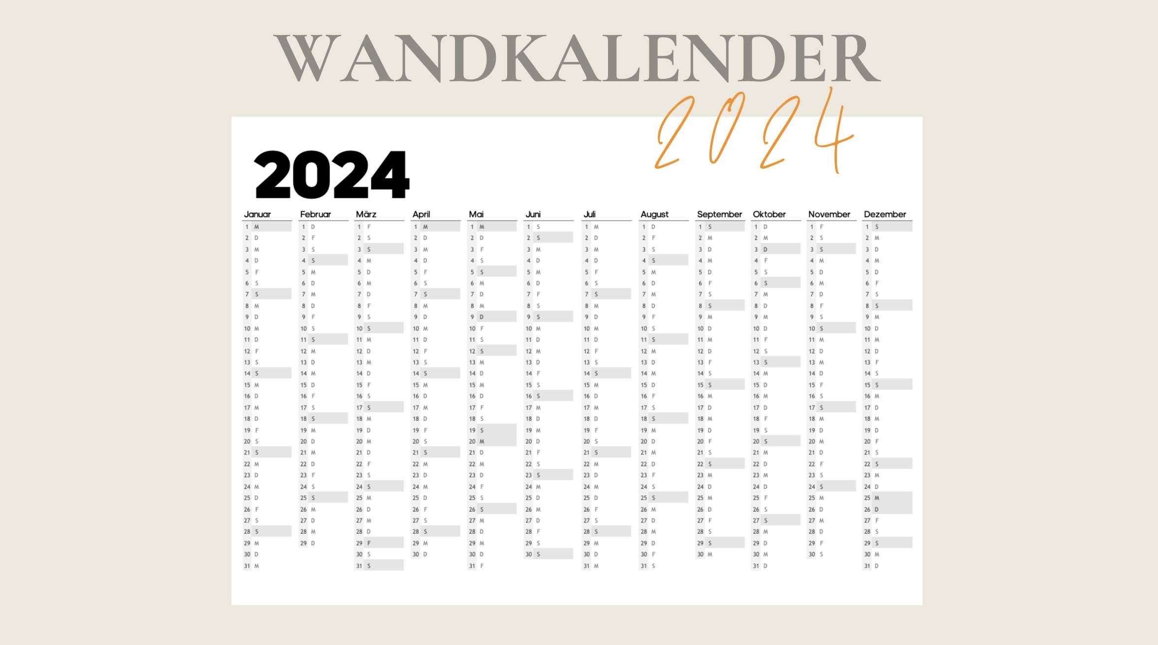 Kalender 2024 zum Ausdrucken Klassisch Download PDF - Etsy.de