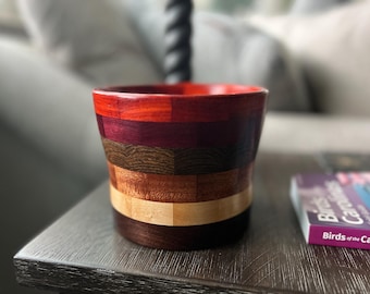 Hand Turned Segmented Wood Bowl: Colorful Striped Kitchen Decor