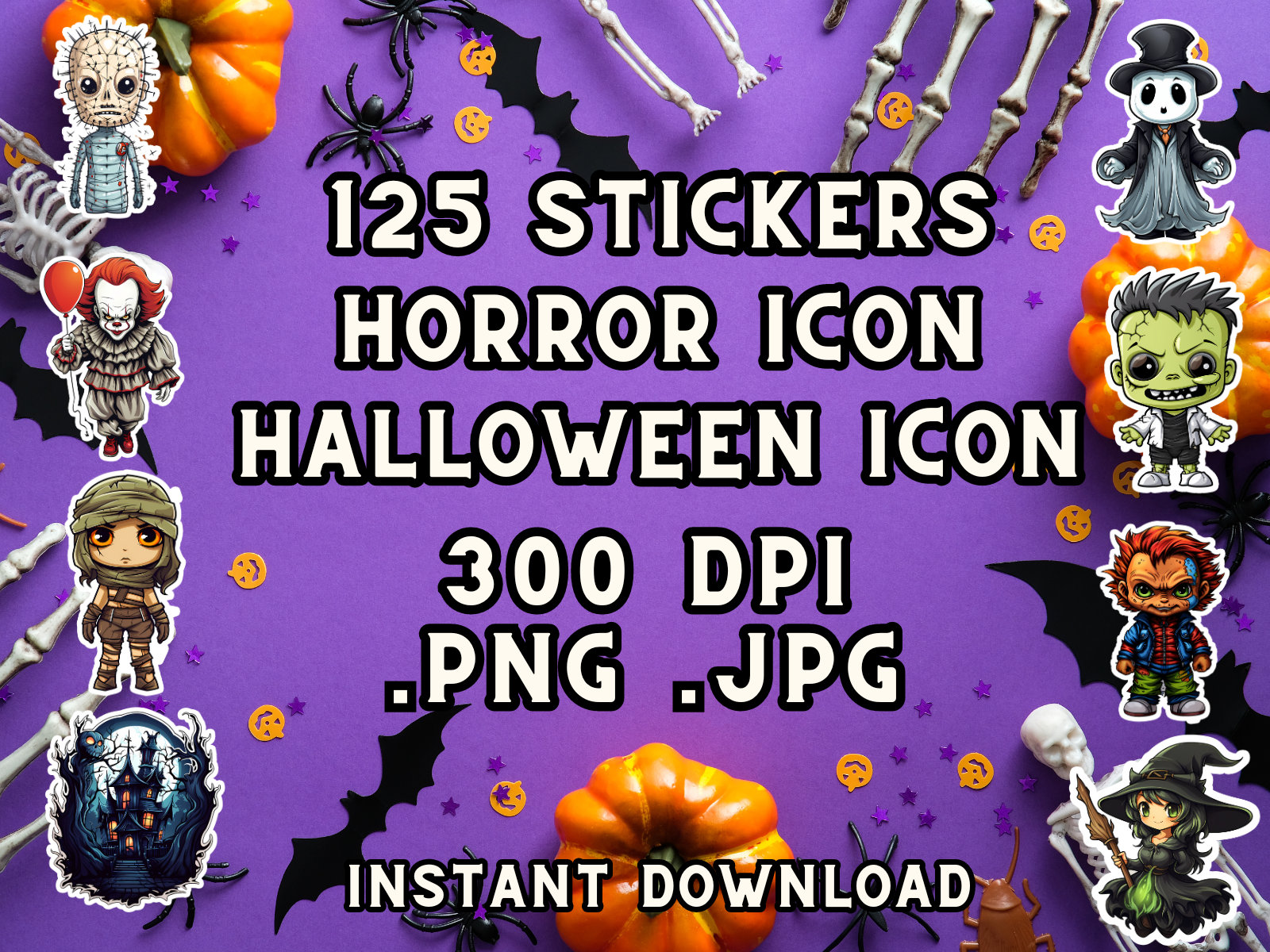 Halloween Horror PNG/JPG Stickers Bundle - 125 Iconic Horror PNG ...