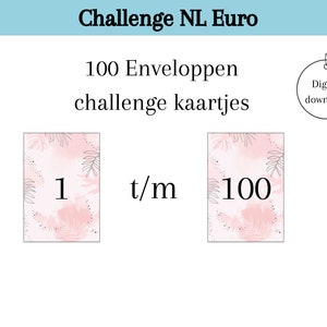 100 enveloppen kaartjes voor cash stuffing, euro sparen,  a6 budget binder, digital download, nederlands, vervanging echt geld, besparen
