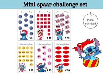 Stitch Christmas Mini-Sparherausforderungen zum Auffüllen von Bargeld, Euro, Sparspiel, Wechselgeld-Herausforderung, A6-Budgetordner, digitaler Download, Niederländisch