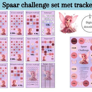 Set challenges for cash stuffing, saving euros, savings games, change challenge, a6 budget binder, digital download, Dutch