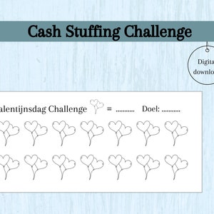 Valentine&#39;s Day challenge, cash stuffing, money envelope, savings challenge, A6 budget binder, savings booklet, money folder, budget folder, digital