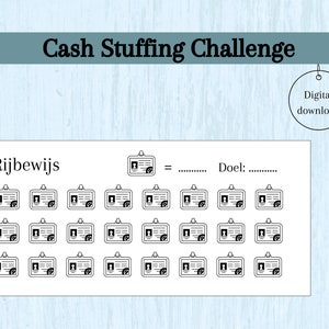 Rijbewijs challenge, cash stuffing, geld enveloppe, spaar challenge, A6 budget binder, spaarboekje, geld mapje, budgetmap, digital download