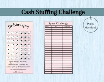 Dobbelspel voor cash stuffing, geld enveloppen, spaar challenge, A6 budget binder, spaarboekje, geld mapje, budgetmap, digital download