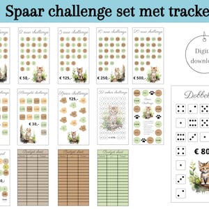 Set challenges for cash stuffing, saving euros, savings games, change challenge, a6 budget binder, digital download, Dutch