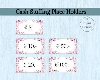 Place Holders voor cash stuffing, nepgeld, euro sparen,  a6 budget binder, digital download, nederlands, vervanging echt geld, besparen