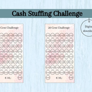 20 cent challenge, cash stuffing, money envelope, savings challenge, A6 budget binder, savings booklet, money folder, budget folder, change challenge