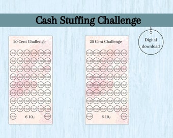 20-Cent-Challenge, Cash Stuffing, Geldumschlag, Spar-Challenge, A6-Haushaltsordner, Sparheft, Geldmappe, Budget-Ordner, Wechsel-Challenge