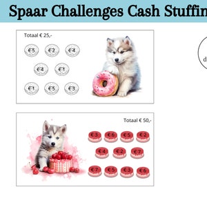 Saving challenges for cash stuffing, saving euros, saving games, change challenge, a6 budget binder, digital download, Dutch