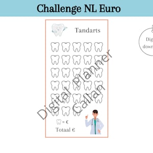 Dentist challenges for cash stuffing, saving euros, savings goals, change challenge, a6 budget binder, digital download, Dutch