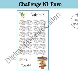 Holiday challenges for cash stuffing, saving euros, savings goals, change challenge, a6 budget binder, digital download, Dutch