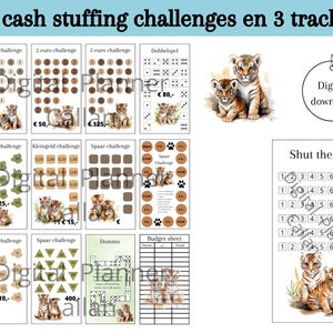 Set challenges for cash stuffing, saving euros, savings games, change challenge, a6 budget binder, digital download, Dutch