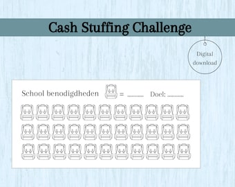 NL School benodigdheden challenge, cash stuffing, geld enveloppe, spaar challenge, A6 budget binder, geld mapje, budgetmap, digital download