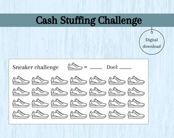 Sneaker challenge, cash stuffing, geld enveloppe, spaar challenge, A6 budget binder, spaarboekje, geld mapje, budgetmap, digital download