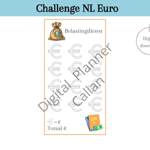 Tax authorities challenges for cash stuffing, saving euros, savings goals, small change challenge, a6 budget binder, digital download, Dutch