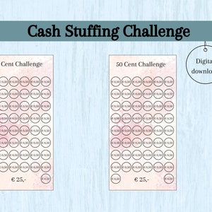 50 cent challenge, cash stuffing, money envelope, savings challenge, A6 budget binder, savings booklet, money folder, budget folder, change challenge