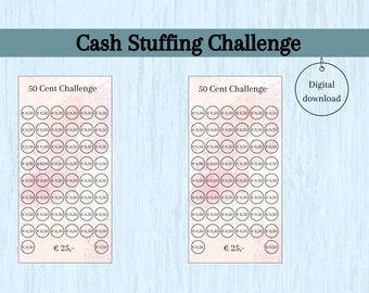 50-Cent-Challenge, Cash Stuffing, Geldumschlag, Spar-Challenge, A6-Haushaltsordner, Sparheft, Geldmappe, Budget-Ordner, Wechsel-Challenge