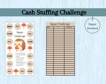 Egel dobbel spaarchallenge voor cash stuffing, geld enveloppen, spaar challenge, A6 budget binder, spaarboekje, geld mapje, budgetmap
