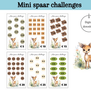 Mini savings challenges for cash stuffing, saving euros, savings games, change challenge, a6 budget binder, digital download, Dutch