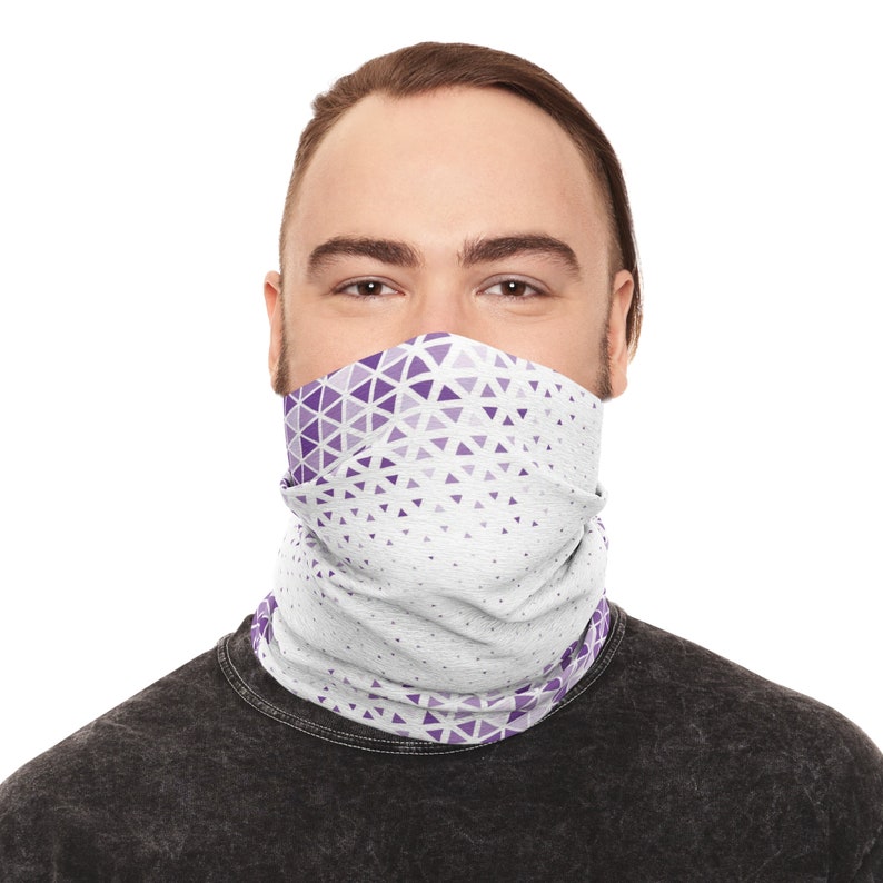 Tube Scarf, Purple Geometric Triangular Pattern, Bandana, Neck Gaiter