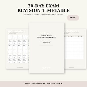 30-Day Exam Revision Timetable | Student Study Planner (A4 PDF)