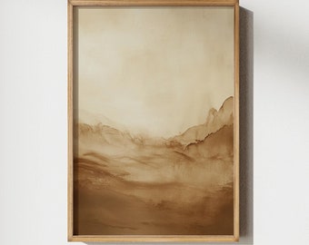 Abstract Neutral Landscape Oil Painting, Moody Landscape Art Print, Modern Organic Wall Art Print, Beige Brown Art Print, Digital Download