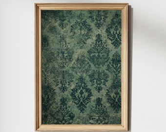 Antique Tapestry Wall Art, Vintage Style French Textile Printable, Dark Emerald Green Wall Art, Moody Earth Tone Print, Digital Download