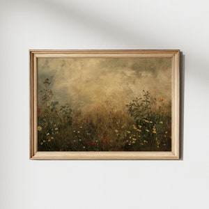 Vintage Wildflower Field Oil Painting Printable, Moody Floral Print, Antique Botanical Wall Art, Vintage Floral Wall Art, Digital Download