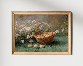 Vintage Pastel Wildflower Easter Spring Wall Art, Pink Coquette Floral Wall Art, Floral Nursery Print, Easter Egg Print, Digital Download